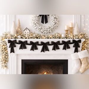 velvet polka dot bow garland 4 sets NWT NEW 6 ft each black gold Christmas